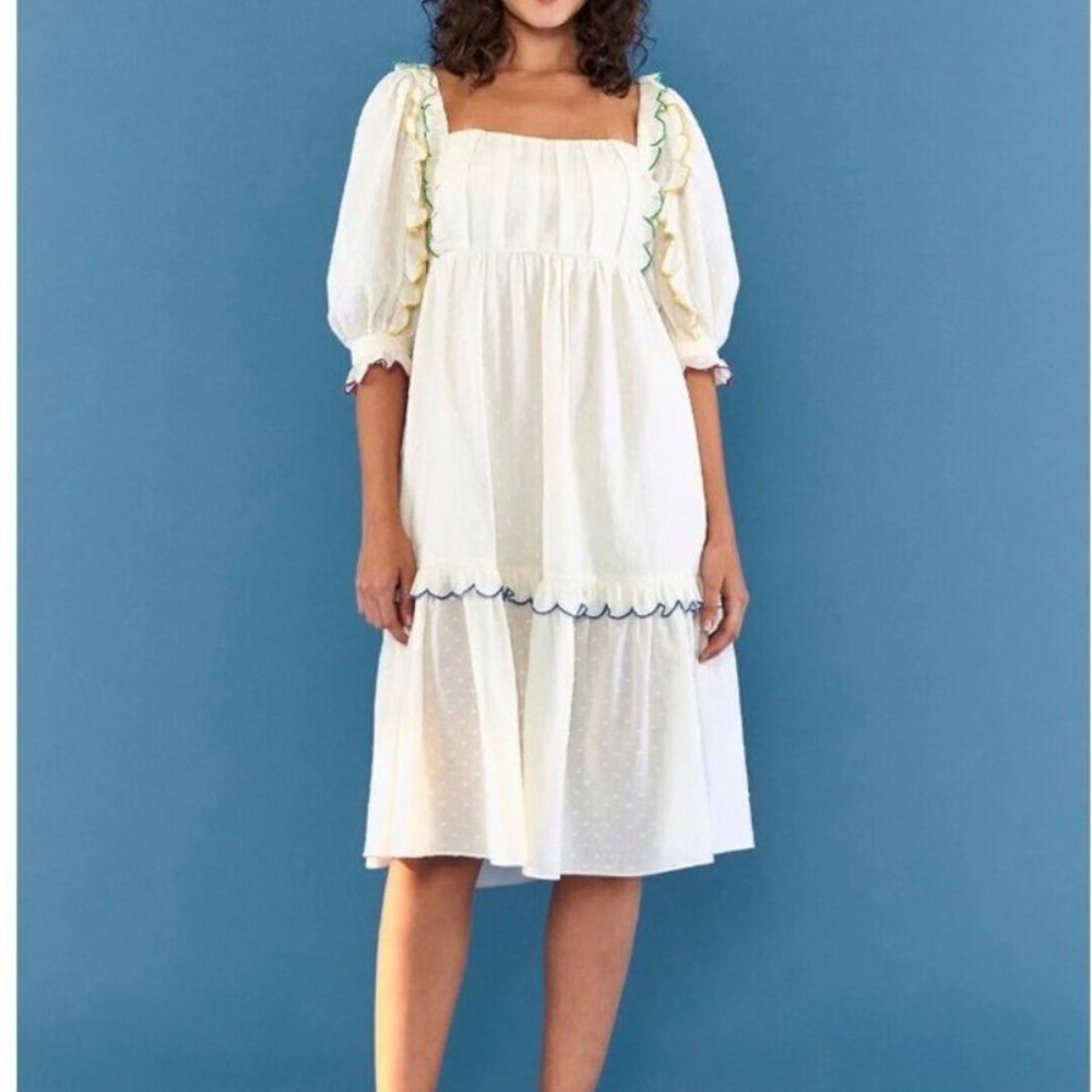Farm Rio Off-White Texture Midi Dress. Women’s medium. NWT
